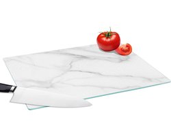 Glazen Snijplank - 39x28 - Marmer print - Structuur - Wit - Grijs - Steen - Marmerlook - Snijplanken Glas