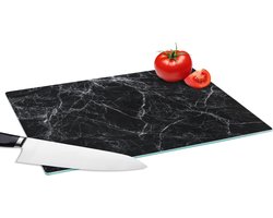 Glazen Snijplank - 39x28 - Marmer - Stenen - Lijn - Marmerlook - Zwart - Luxe - Snijplanken Glas