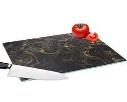 Glazen Snijplank - 39x28 - Marmer - Textuur - Grijs - Goud - Marmerlook - Luxe - Snijplanken Glas