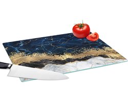 Glazen Snijplank - 39x28 - Marmer - Wit - Goud - Luxe - Snijplanken Glas