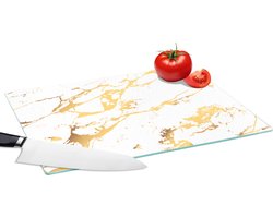 Glazen Snijplank - 39x28 - Marmer - Wit - Goud - Luxe - Snijplanken Glas