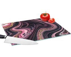Glazen Snijplank - 39x28 - Marmerlook - Roze - Paars - Goud - Luxe - Marmer - Snijplanken Glas