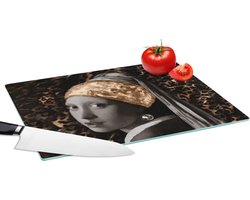 Glazen Snijplank - 39x28 - Meisje met de parel - Schilderij - Panterprint - Snijplanken Glas