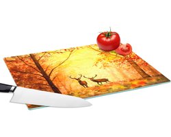 Glazen Snijplank - 39x28 - Natuur - Olieverf - Hert - Dieren - Herfst - Oranje - Snijplanken Glas