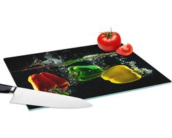Glazen Snijplank - 39x28 - Paprika - Groente - Water - Zwart - Rood - Groen - Geel - Snijplanken Glas