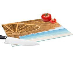 Glazen Snijplank - 39x28 - Parasol - Strand - Zee - Tropisch - Snijplanken Glas