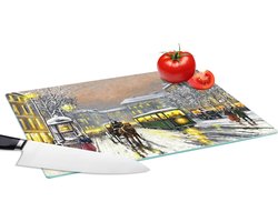 Glazen Snijplank - 39x28 - Schilderij - Olieverf - Winter - Tram - Paard - Snijplanken Glas