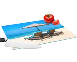 Glazen Snijplank - 39x28 - Strandstoel - Parasol - Zomer - Zee - Snijplanken Glas