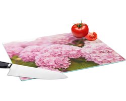 Glazen Snijplank - 39x28 - Struik - Bloemen - Roze - Hortensia - Snijplanken Glas