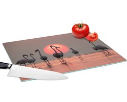 Glazen Snijplank - 39x28 - Vogel - Flamingo - Zonsondergang - Roze - Snijplanken Glas