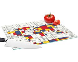 Glazen Snijplank - 39x28 - Wereldkaart - Mondriaan - Kleuren - Snijplanken Glas
