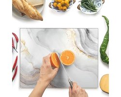 Glazen Snijplank 40x30 cm – Hittebestendig, Antislip en Krasbestendig – Wit en Goud Marmer