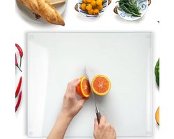 Glazen Snijplank 50×40 cm – Glass Cutting Board – Breukbestendig, Antislip & Hittebestendig – Transparant Design