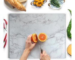 Glazen Snijplank 50x40 cm - Krasvrij, Antislip & Hygiënisch - Grijs Marmer Effect