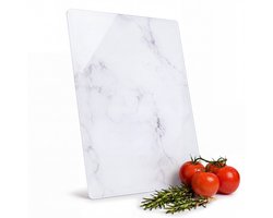 Glazen Snijplank - Gehard Glas - Kras- en Hittebestendig - Antislip Voetjes - Hygiënisch - Ook als Serveerplank en Dienblad - Neemt Geen Geuren, Kleuren of Vocht Op - Marmerlook - Keuken - 35 x 25 x 0,7 cm - Wit - Löwenthal