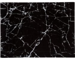 Glazen Snijplank - Marmeren Motief: 40 x 30 cm - UV Gelaagd Glas - Dienblad - Anti-Slip - Zwart