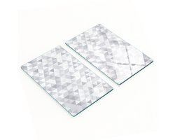 Glazen snijplanken voor in de keuken met grafische afbeelding van grijze driehoeken, 2x30x52 cm