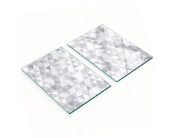 Glazen snijplanken voor in de keuken met grafische afbeelding van grijze driehoeken, 2x40x52 cm