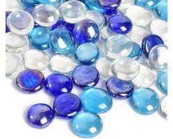 Glazen Steentjes - Decoratieve Kiezels - Vaas Vullen - Transparant Design - 200 Gram - Blauw Wit