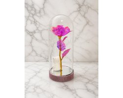 Glazen Stolp met led Roos met knuffelbeer- Romantische Cadeau voor Valentijnsdag, Moederdag, Vrouwendag, Geschenk, Gift,