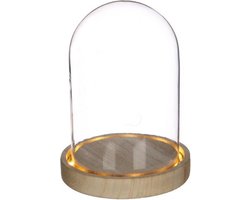 Glazen stolp met ledverlichting - hout - 16.5cm hoog en 12cm breed
