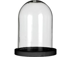 Glazen stolp met zwart houten basis Ø120 mm H.160 mm - 1 st