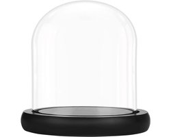 - Glazen Stolp Pot - Decoratie - Zwart Houten Basis - Tafeldecoratie - Geschikt voor Fee Lichten - Doorzichtig - Mooie Display Pot voor Antieke Items - 10 cm