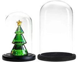 Glazen stolpen - Dome deksels - Decoratie presenteren - Met houten basis - 4 stuks 6-17cm - Transparant