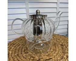 Glazen Theepot 1 Liter met metaal Theefilter & Warmhouder – Druppelvrij – Inclusief Onderzetter – Voor Losse Thee