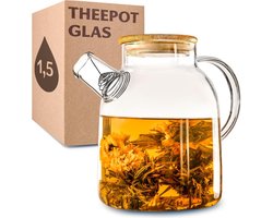 Glazen theepot 1,5 liter - bamboe deksel - vaatwasmachinebestendig
