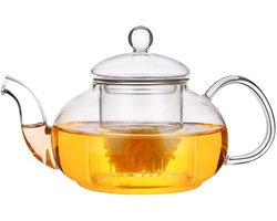 Glazen theepot - 600ml - Borosilicaat - Theemaker met filter - Warmtebestendig en magnetronbestendig - Voor zwarte - groene - fruit- en geurige thee - Theezakje - losse filter