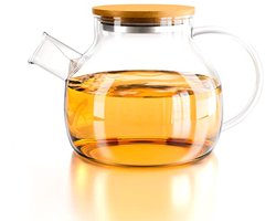 Glazen theepot met bamboe deksel - 1 liter - Vaatwasmachinebestendig - Ideaal voor losse thee en bloesemthee