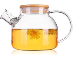 Glazen Theepot met Bamboe Deksel - 1000ML - Ideaal voor Thee