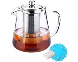 Glazen theepot met filter - hittebestendig - 950 ml - transparant