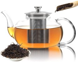 Glazen Theepot met Filter (RVS) - 1.2 Liter - Thee Infuser – Borosilicaat