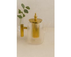 Glazen Theepot met Gouden Filter –800ML Luxe Theekan – Hittebestendig Glas met RVS Goudkleurig Infuser en Deksel"
