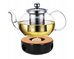 Glazen Theepot met Infuser 1.2L & Warmer - RVS Zeef
