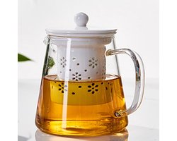 Glazen theepot met porseleinen zeef - 500ml - wit