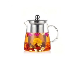 Glazen theepot met roestvrijstalen zeef, theepot van borosilicaatglas, transparante theecontainer voor losse thee (550 ml)