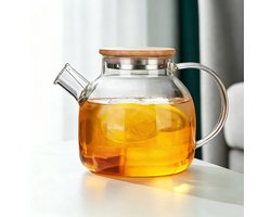 Glazen theepot - Verdikte waterkoker - Hittebestendige theepot - Theeset - Geschikt voor gebruik op het fornuis - Transparante theepot van 1 liter - Met verwijderbaar filter, geschikt voor losse thee en bloementhee