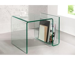 Glazen transparant  Salontafel met opbergvak voor tijdschriften 50 cm
