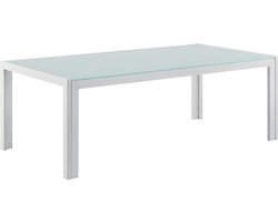 Glazen tuintafel klein metalen frame 35x100x50 cm wit