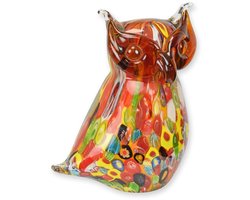 Glazen uil beeld Murano stijl – decoratief handgemaakt Murano glas figuur uil – uniek kleurrijk glazen dier ornament voor woon- en kantoorinrichting
