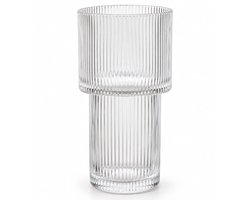 Glazen Vaas 24 cm Hoog – Geribbeld Glas – Bloemenvaas – Decoratieve Vaas voor Bloemen en Droogbloemen
