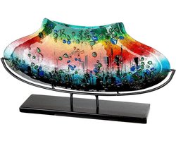 Glazen Vaas - Decoratieve Vaas - Woonkamer Decoratie - Handbeschilderd Uniek - 53 cm Breed - Veelkleurig