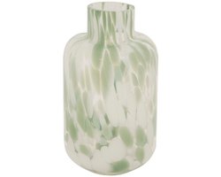 Glazen Vaas - Design Vaas - Decoratieve Bloemenvaas van Glas - Moderne Vaas voor Verse Bloemen en Droogbloemen - Ø 12 x 21 cm - Groen en Wit