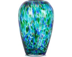 Glazen Vaas Handgeblazen - Groen/Blauw met glitter - 23CM