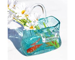 Glazen Vaas Handtas - Bloemenvaas Decoratief - Tafeldecoratie Huis - Handgeblazen Uniek Ontwerp - 5.9"L x 4.33"W x 7.48"H - Groen