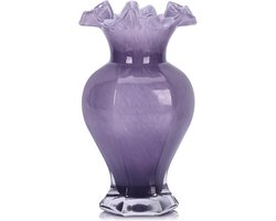 Glazen Vaas - Vaas voor Bloemen - Huisdecoratie - Handgeblazen Murano-stijl - 24 cm Hoog - Paars