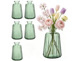 glazen vazen - set van 6 kleine vazen voor tafeldecoratie bruiloft - vintage stijl decoratieve vazen set - mini glazen vazen voor tafeldecoratie, groen